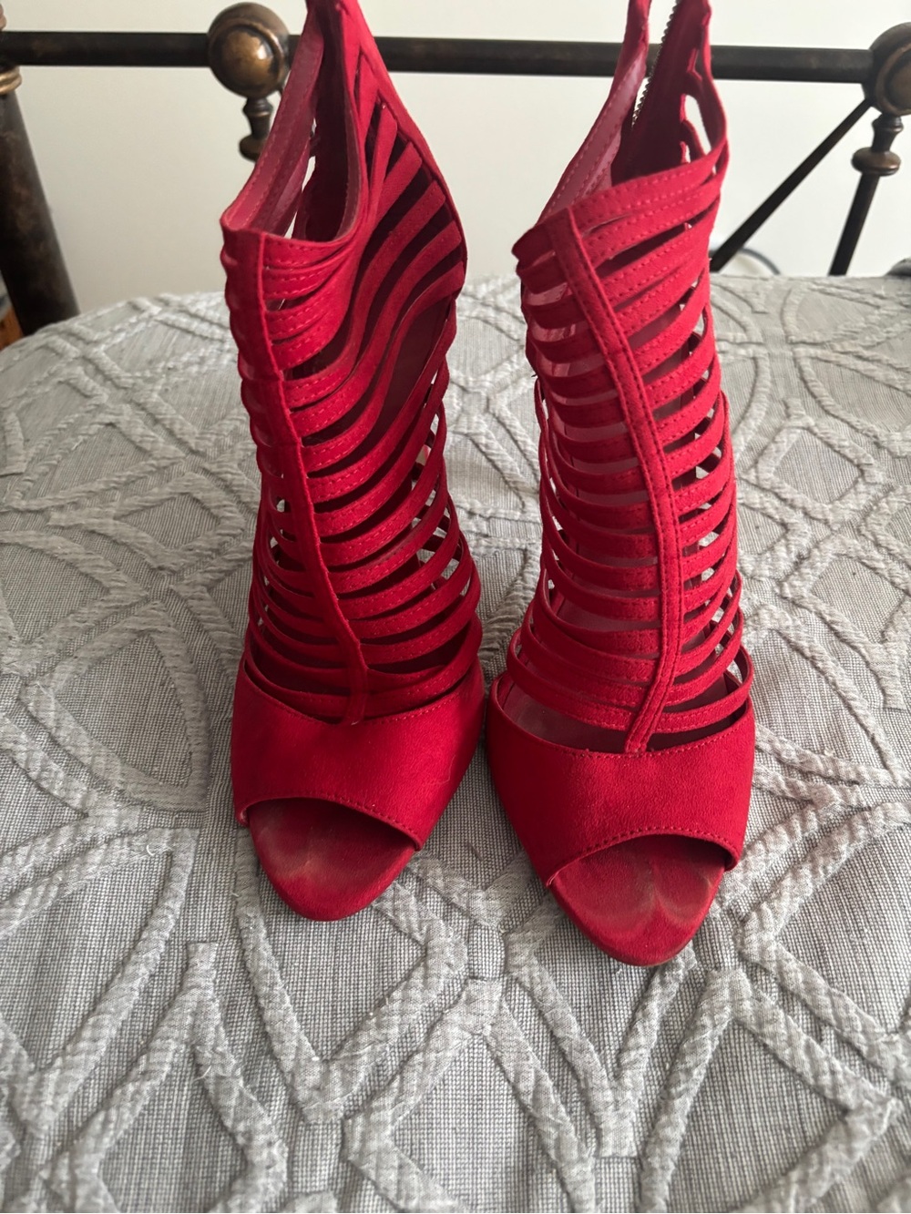 Zara Red Cage Strappy High Heel Sandals
